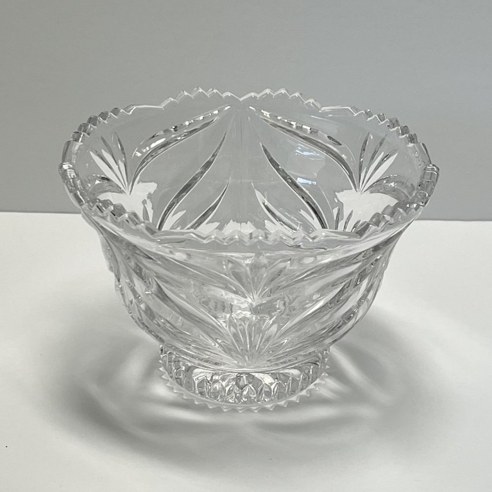 Scalloped Edge Cut Lead Crystal Footed Bowl